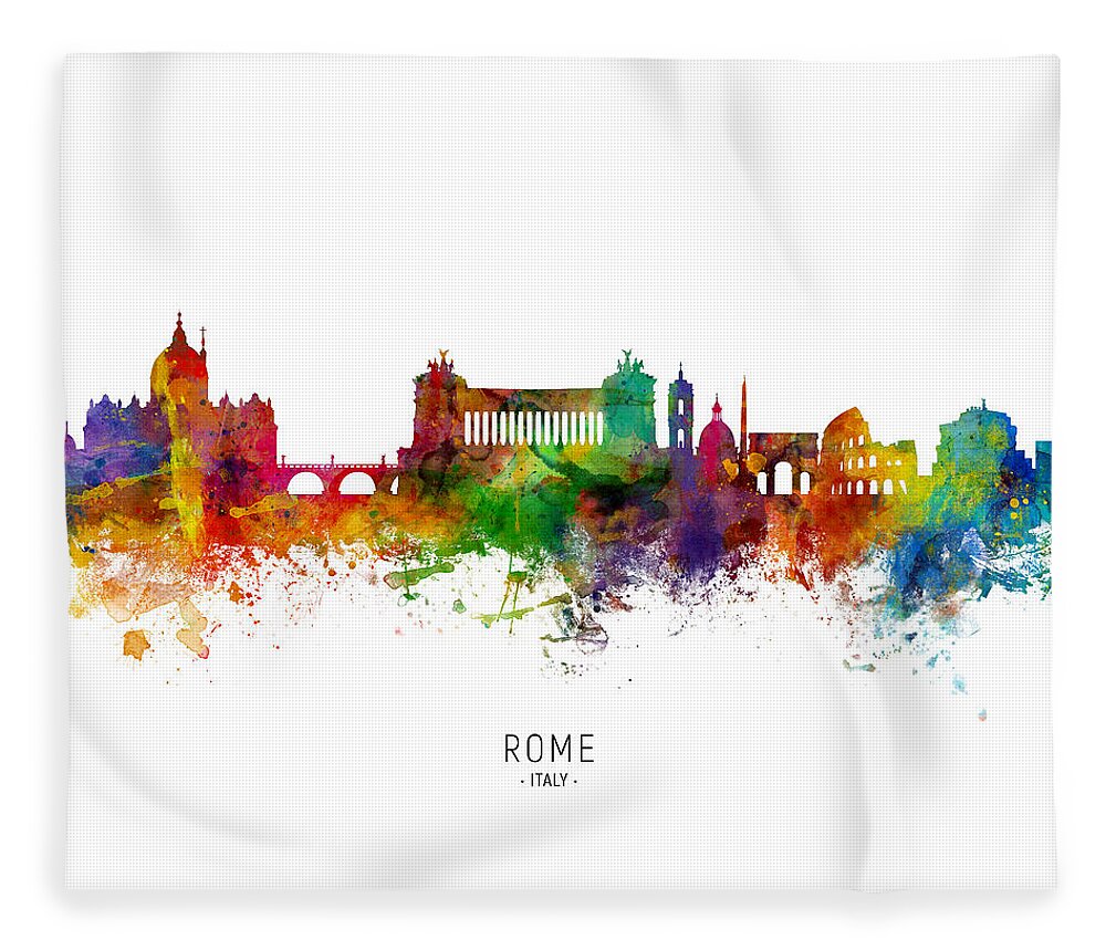 Rome Fleece Blanket featuring the digital art Rome Italy Skyline #14 by Michael Tompsett