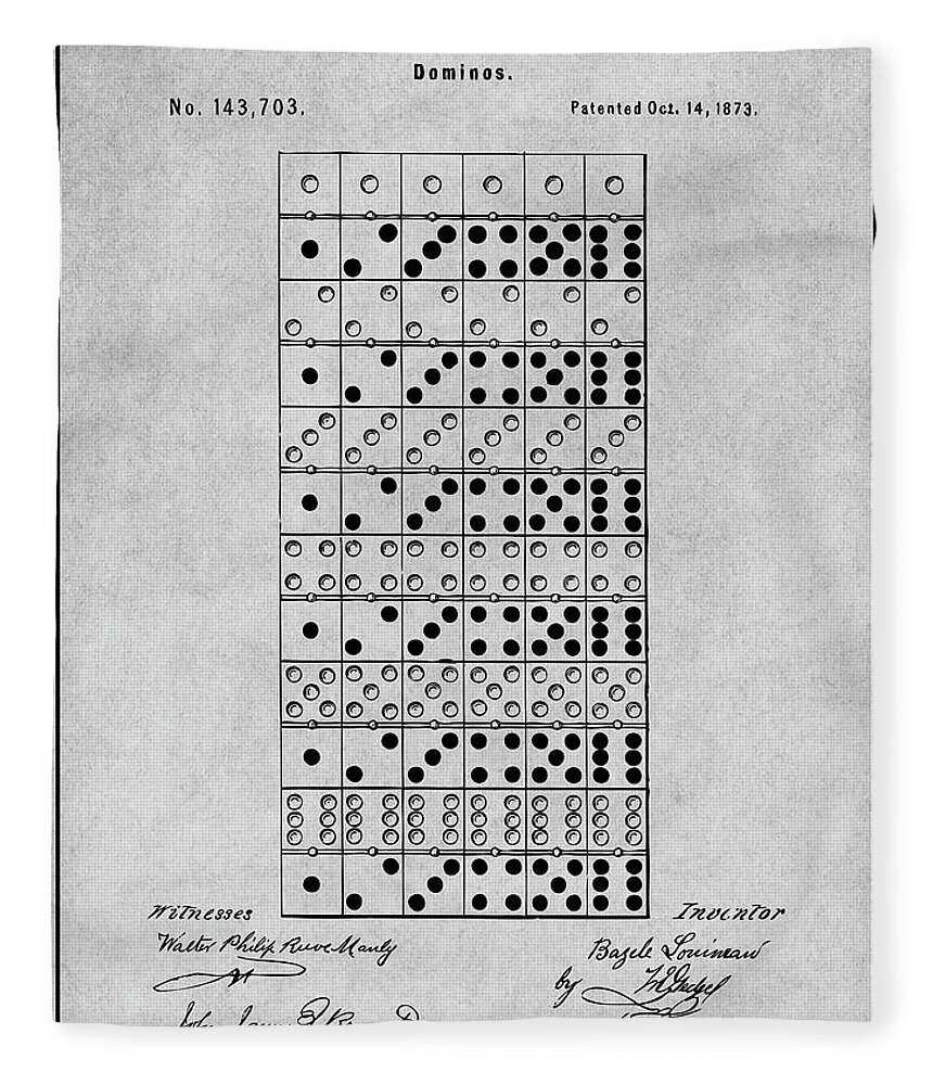 1873 Dominoes Game Patent Print Fleece Blanket featuring the drawing 1873 Dominoes Game Gray Patent Print by Greg Edwards