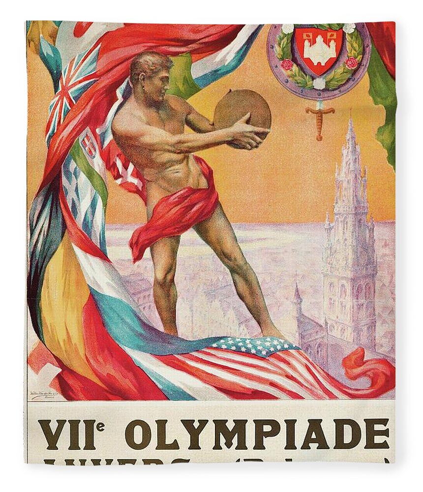 Summer Olympics Fleece Blanket featuring the painting 1920 Summer Olympics Vintage Poster by Vincent Monozlay