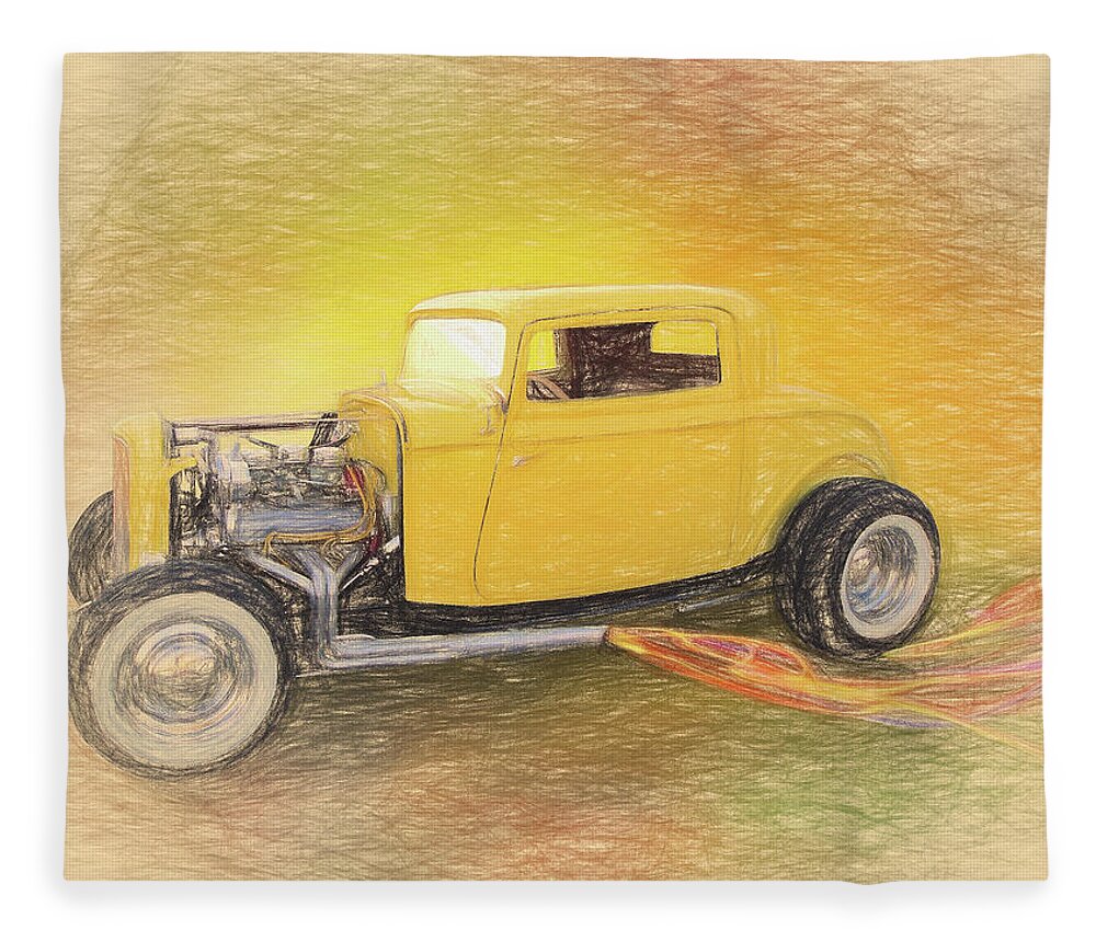 32 Ford Yellow Fleece Blanket featuring the digital art 1932 Ford Coupe Yellow by Rick Wicker