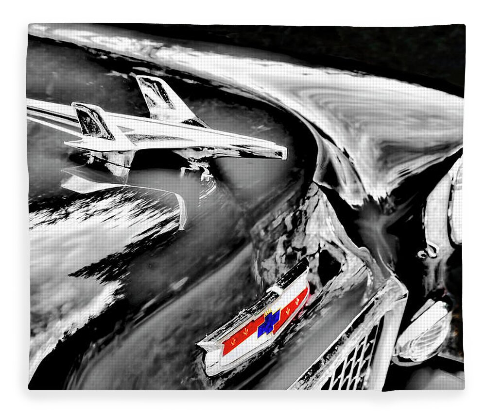 1955 Chevy Fleece Blanket featuring the photograph 1955 Chevy Bel Air Black and White by Peggy Collins