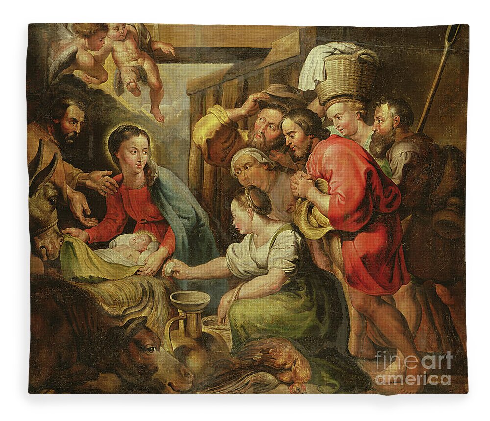 Angel Fleece Blanket featuring the painting Adoration Of The Shepherds by Peter Paul Rubens