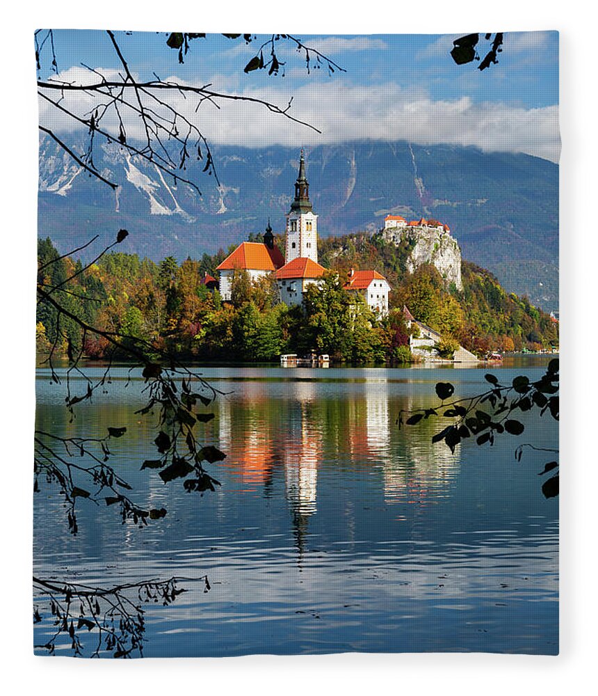 Bled Fleece Blanket featuring the photograph Autumn colours at Lake Bled #2 by Ian Middleton