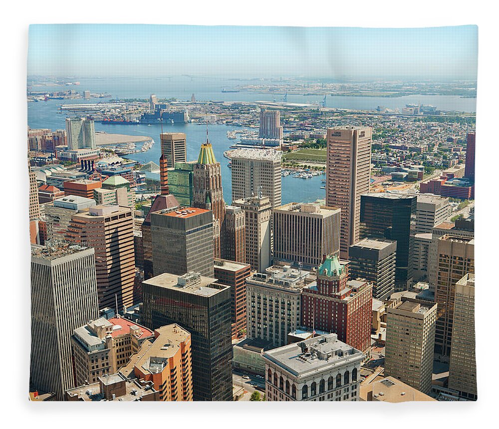 Corporate Business Fleece Blanket featuring the photograph Baltimore Skyline And Inner Harbor #2 by Greg Pease