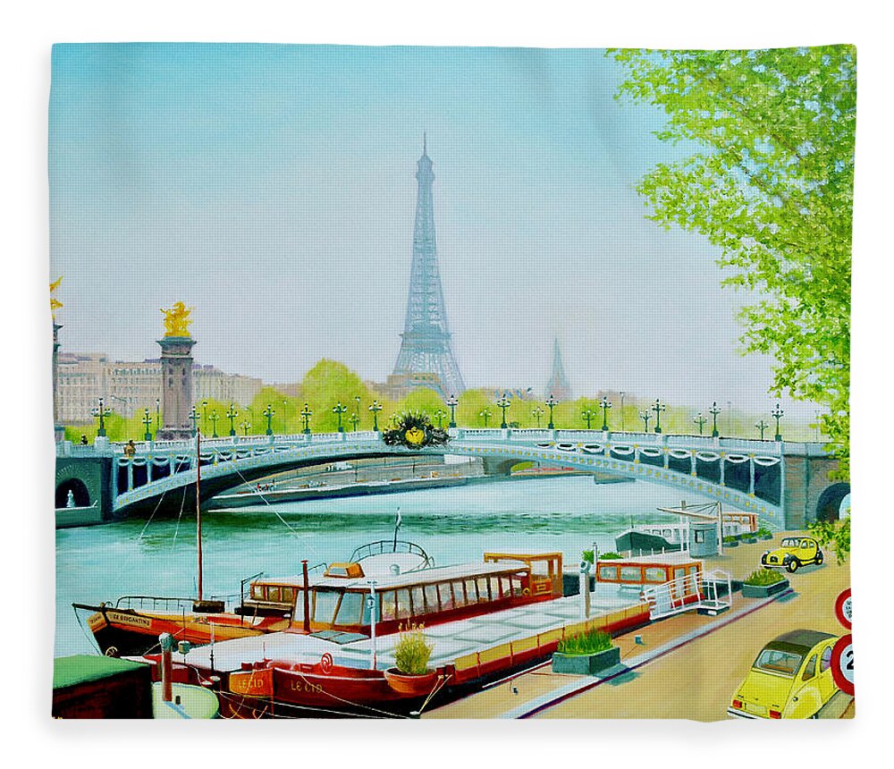 Paris Fleece Blanket featuring the painting Barges On The River Seine in Paris #2 by Dai Wynn