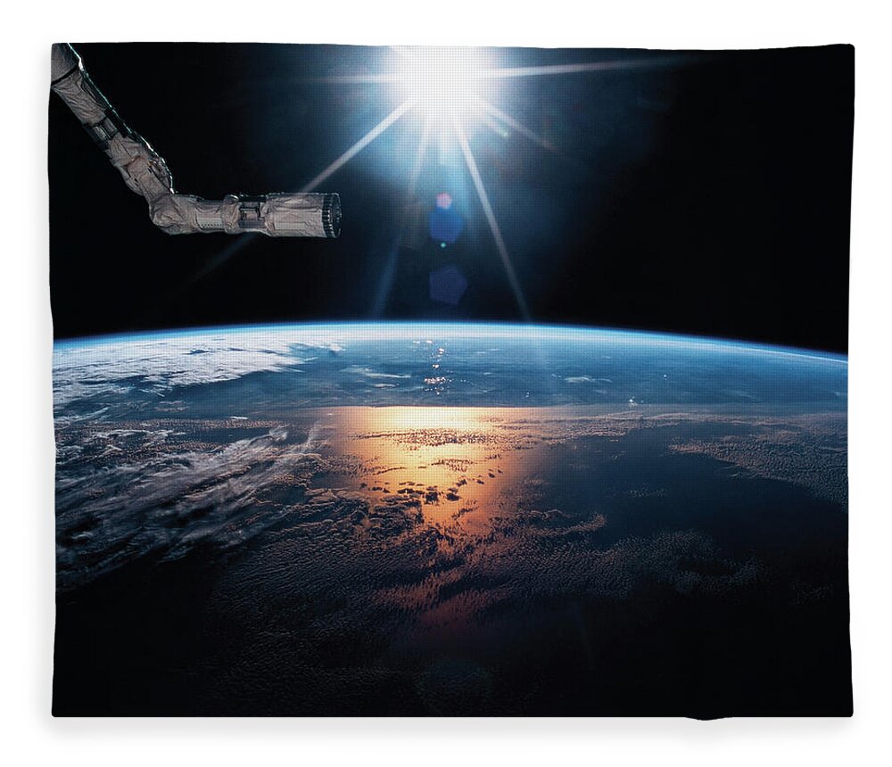Outdoors Fleece Blanket featuring the photograph Earth Viewed From The Space Shuttle #2 by Stockbyte