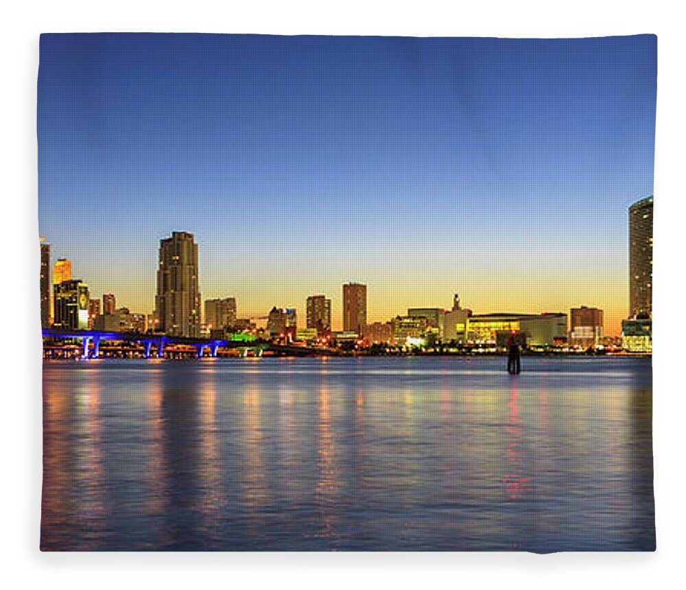 Architecture Fleece Blanket featuring the photograph Miami Sunset Skyline by Raul Rodriguez
