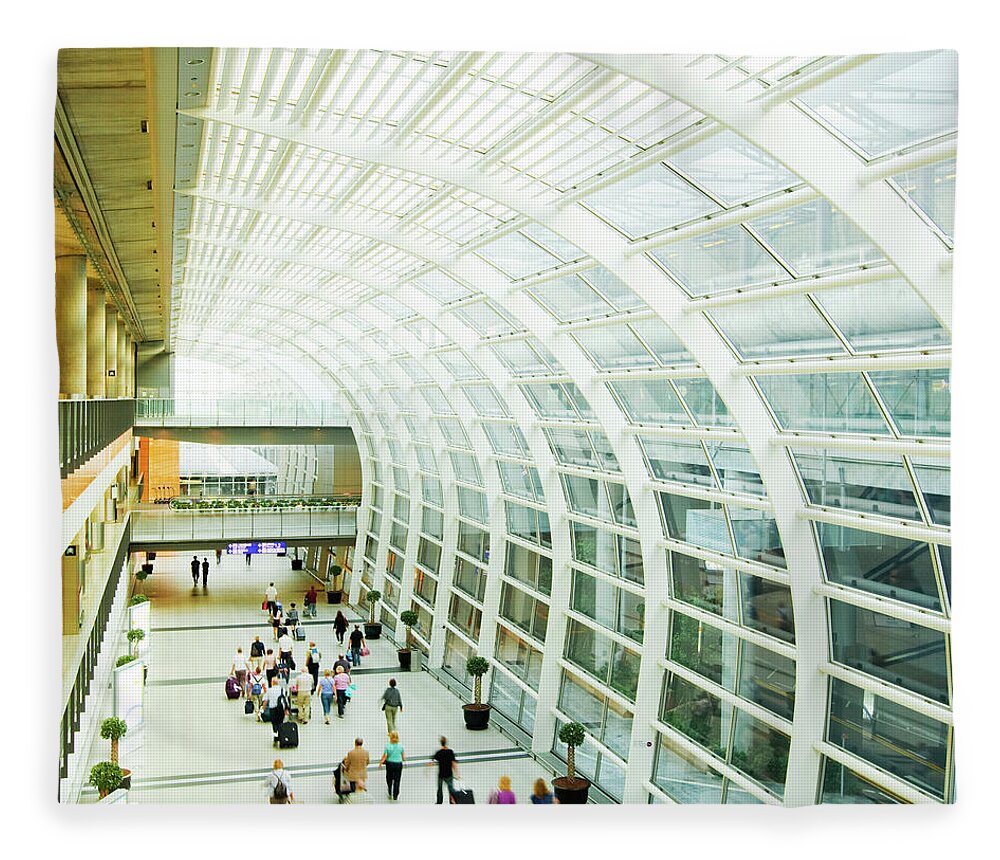 Crowd Fleece Blanket featuring the photograph Modern Airport #2 by Nikada