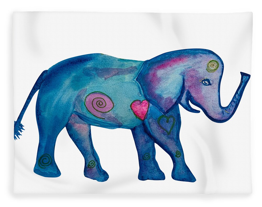 Elephant Fleece Blanket featuring the painting Elephant - You Are Precious by Sandy Rakowitz