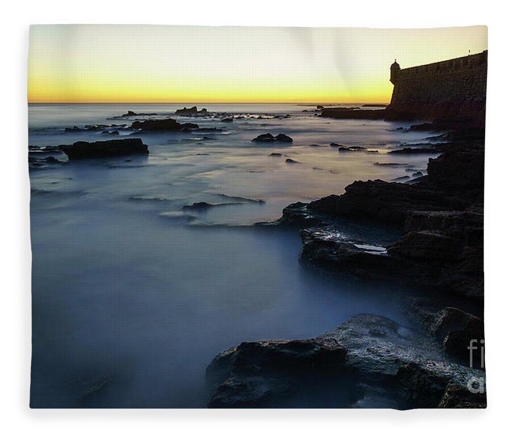 Sky Fleece Blanket featuring the photograph Rising Tide Saint Sebastian Castle Cadiz Spain by Pablo Avanzini