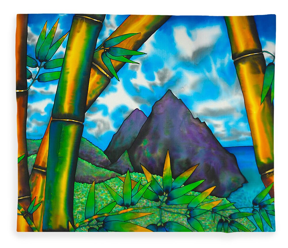 Pitons Fleece Blanket featuring the painting St. Lucia Pitons by Daniel Jean-Baptiste