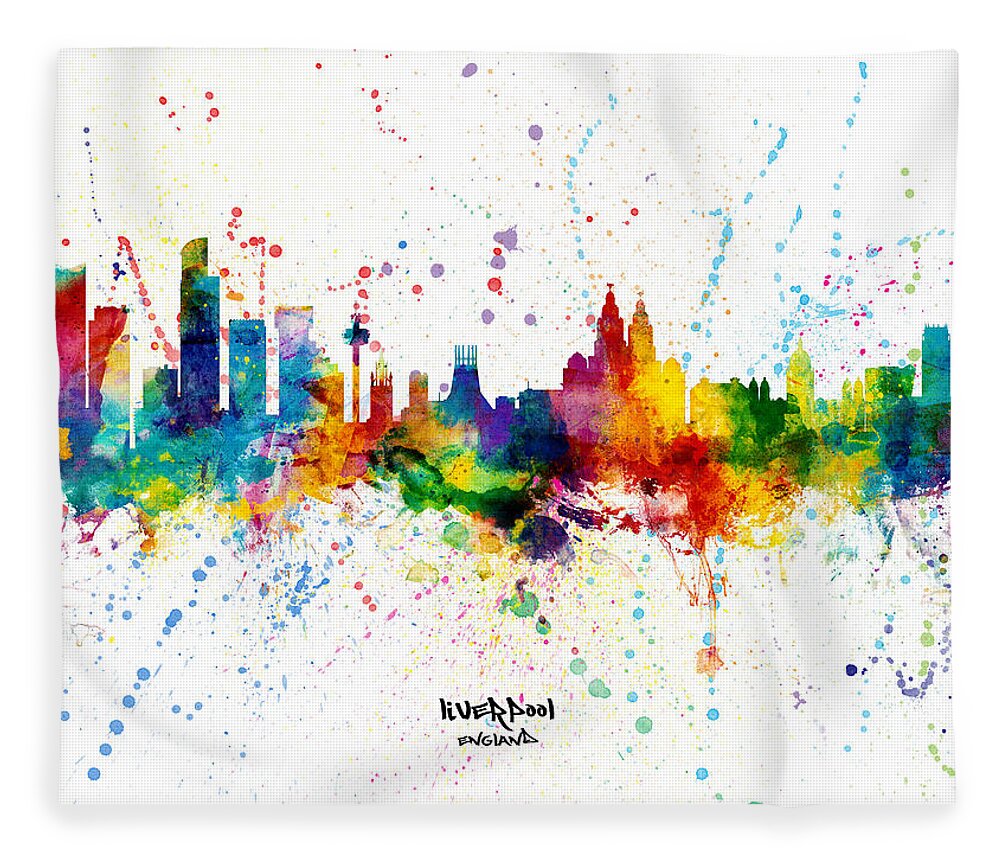 Liverpool Fleece Blanket featuring the digital art Liverpool England Skyline #22 by Michael Tompsett
