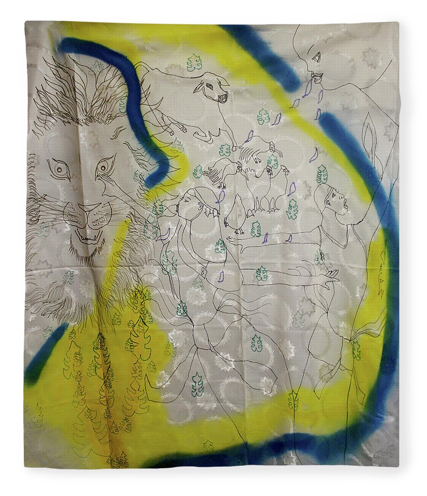 Jesus Fleece Blanket featuring the painting Kintu and Nambi The Folktale #23 by Gloria Ssali