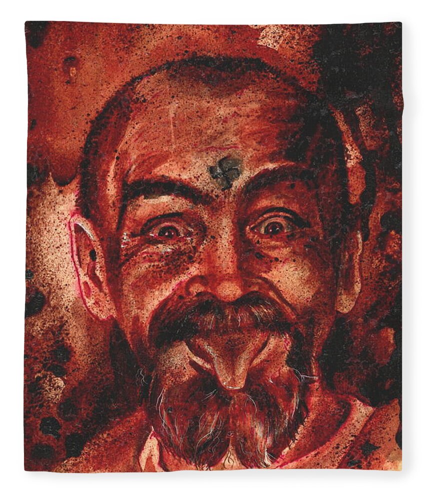 Ryan Almighty Fleece Blanket featuring the painting CHARLES MANSON port dry blood by Ryan Almighty