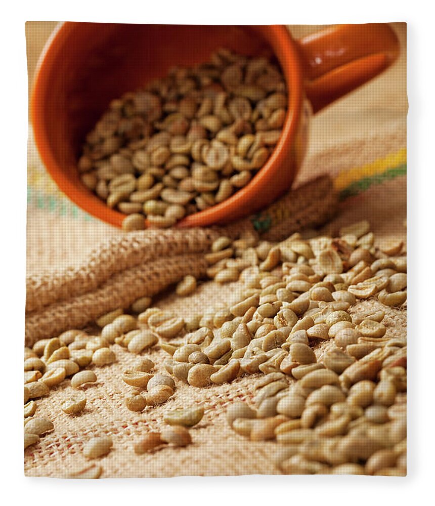 Close-up Fleece Blanket featuring the photograph Raw Coffee Bean #3 by Drbouz