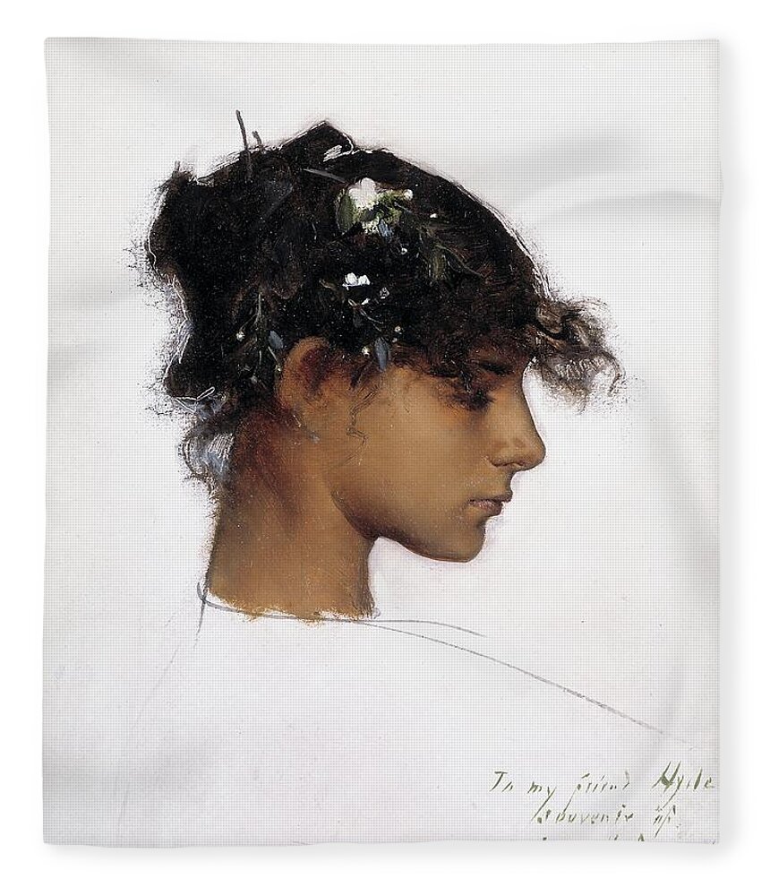 John Singer Sargent Fleece Blanket featuring the painting Rosina Ferrara, Head Of A Capri Girl by John Singer Sargent