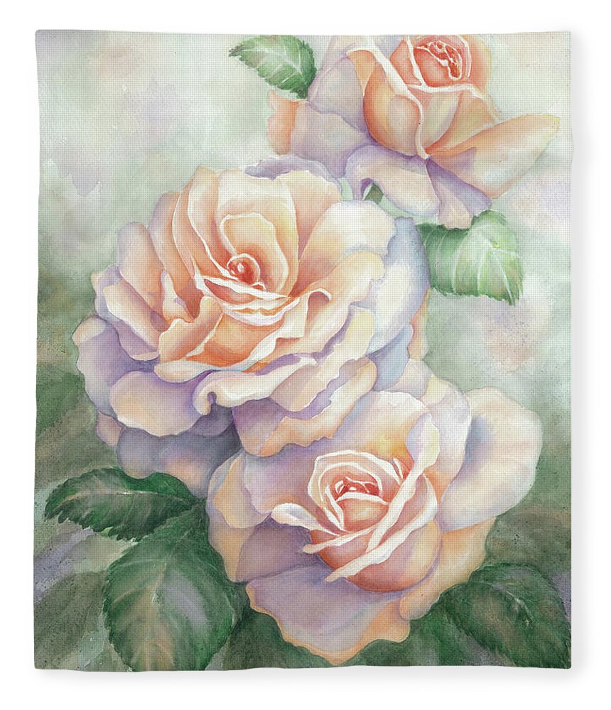 Roses Fleece Blanket featuring the painting 3 Sisters by Lori Taylor