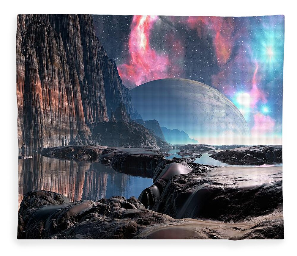 Concepts & Topics Fleece Blanket featuring the digital art Alien Planet, Artwork #4 by Mehau Kulyk