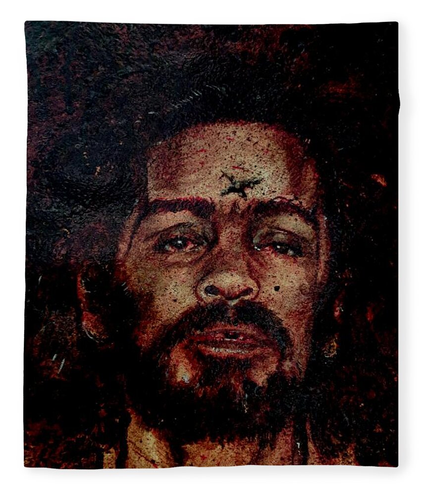 Ryan Almighty Fleece Blanket featuring the painting CHARLES MANSON port dry blood by Ryan Almighty