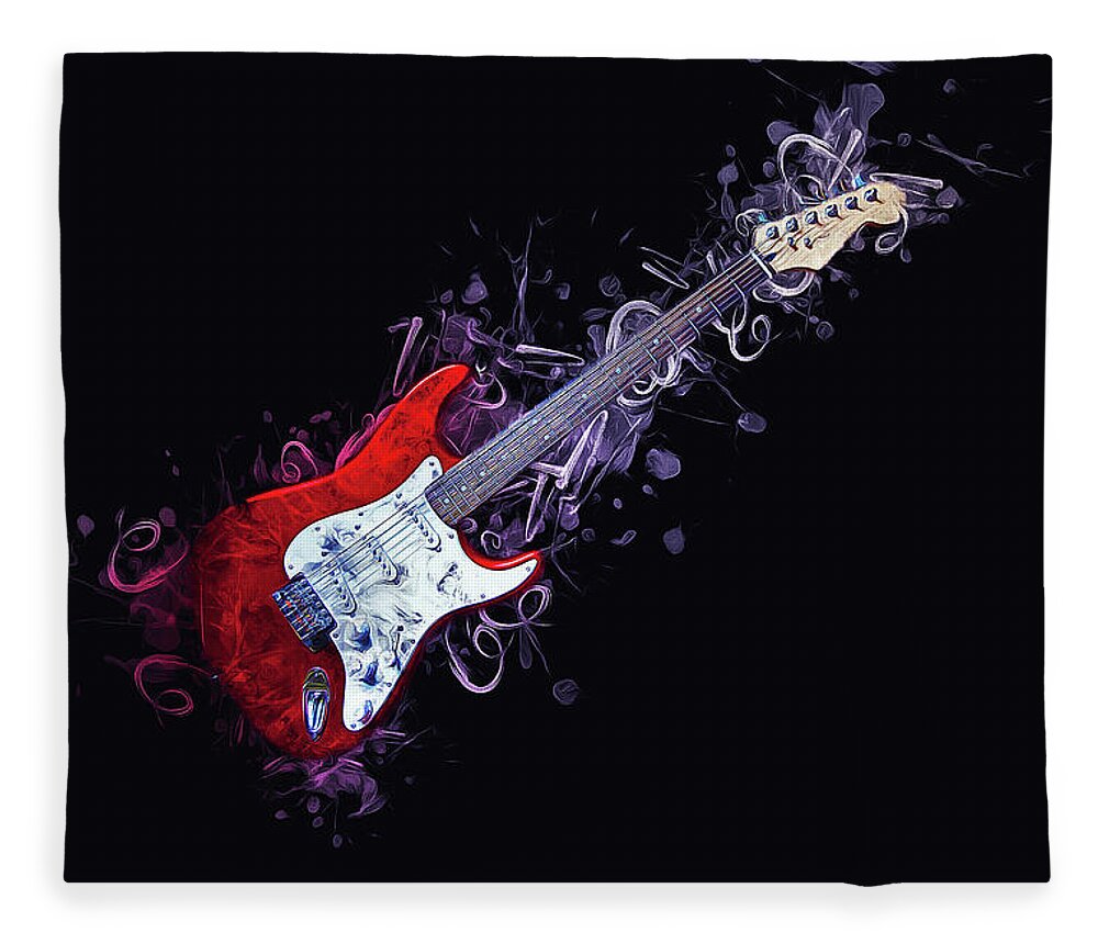 Music Fleece Blanket featuring the painting Electric Guitar #4 by Ian Mitchell