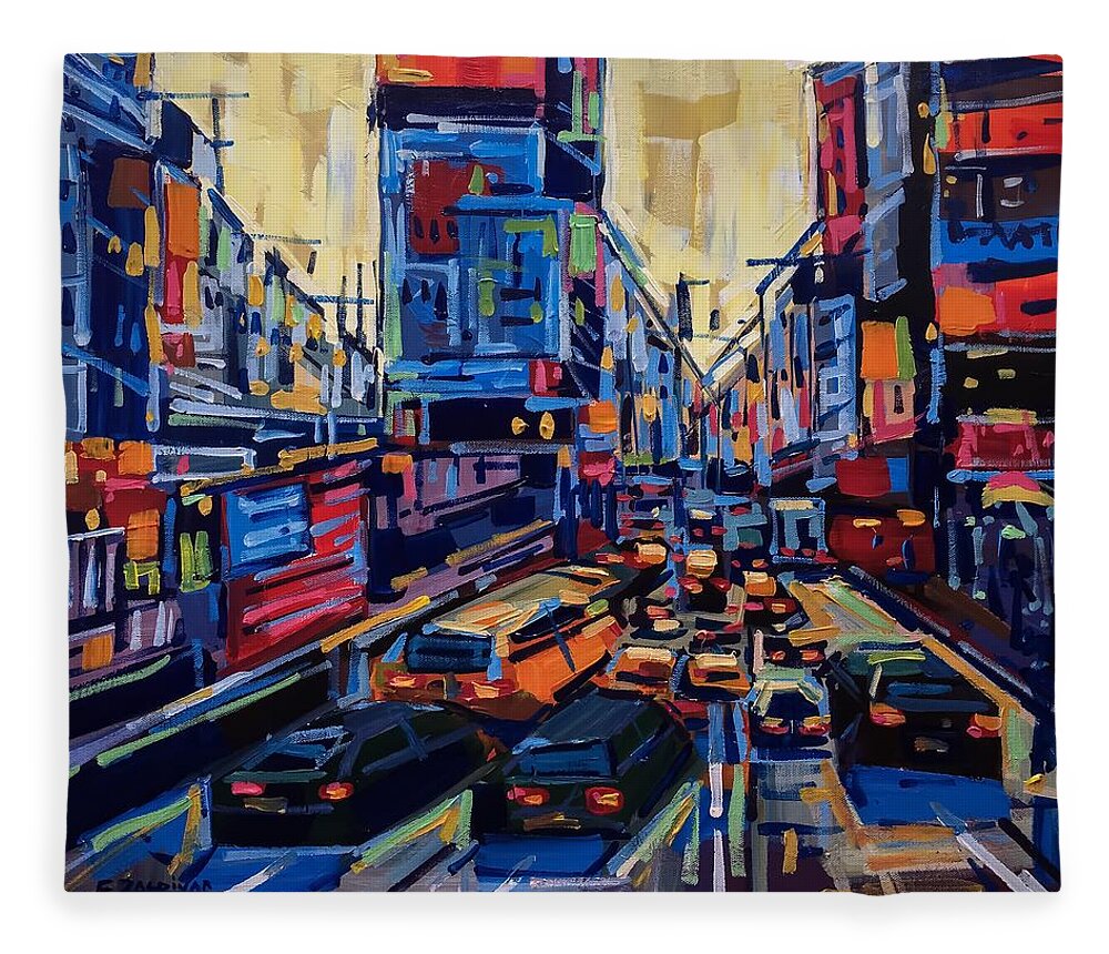 New York Fleece Blanket featuring the painting Facades #4 by Enrique Zaldivar