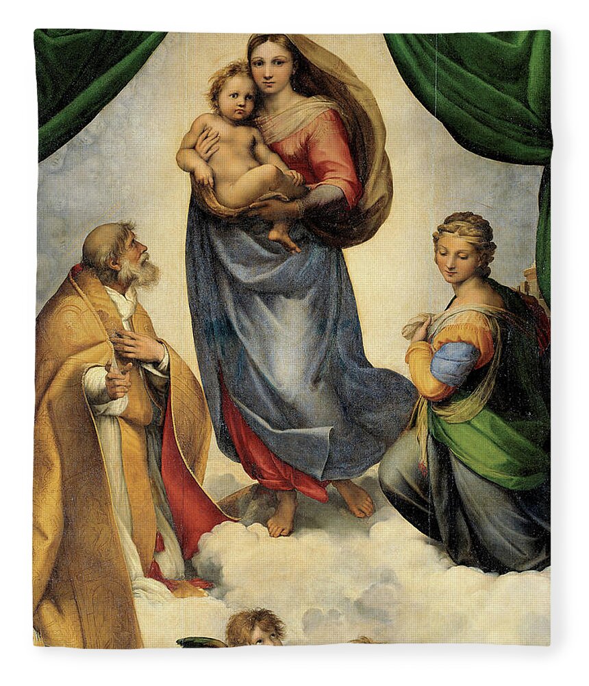 Raphael Fleece Blanket featuring the painting The Sistine Madonna #13 by Raphael