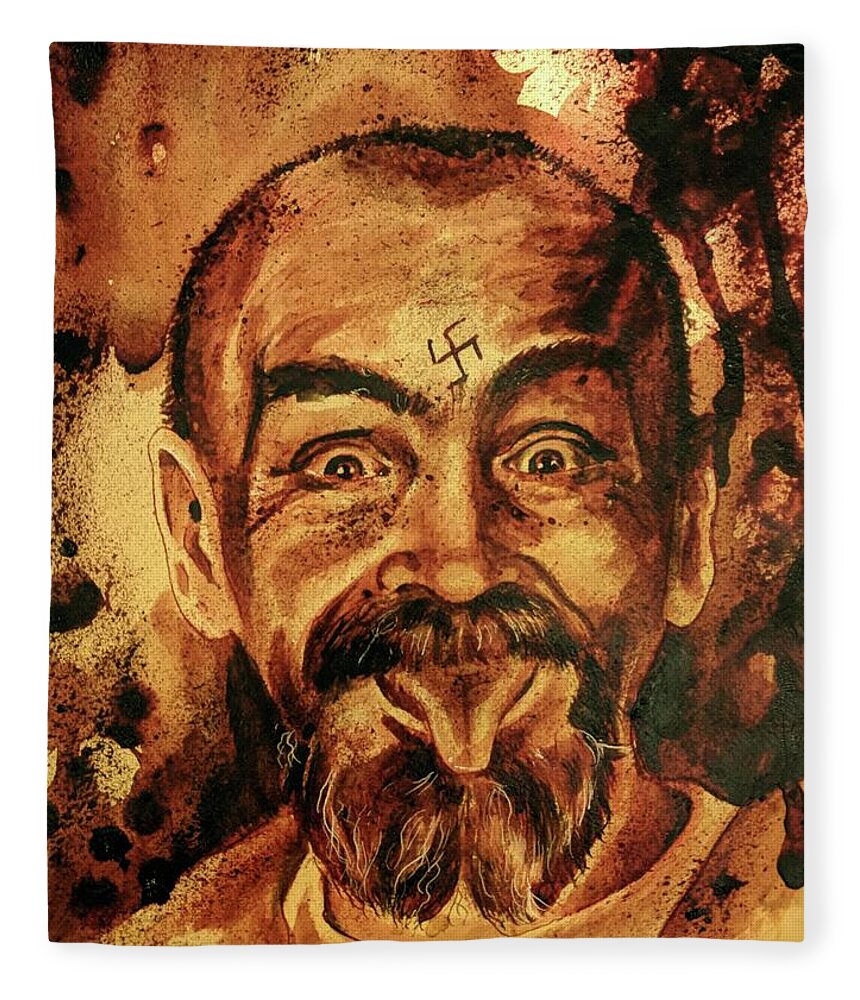 Ryan Almighty Fleece Blanket featuring the painting CHARLES MANSON portrait fresh blood by Ryan Almighty