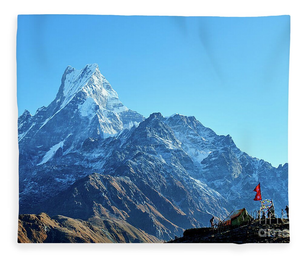 Himalaya Fleece Blanket featuring the photograph Machapuchare mountain Fishtail in Himalayas range Nepal #5 by Raimond Klavins