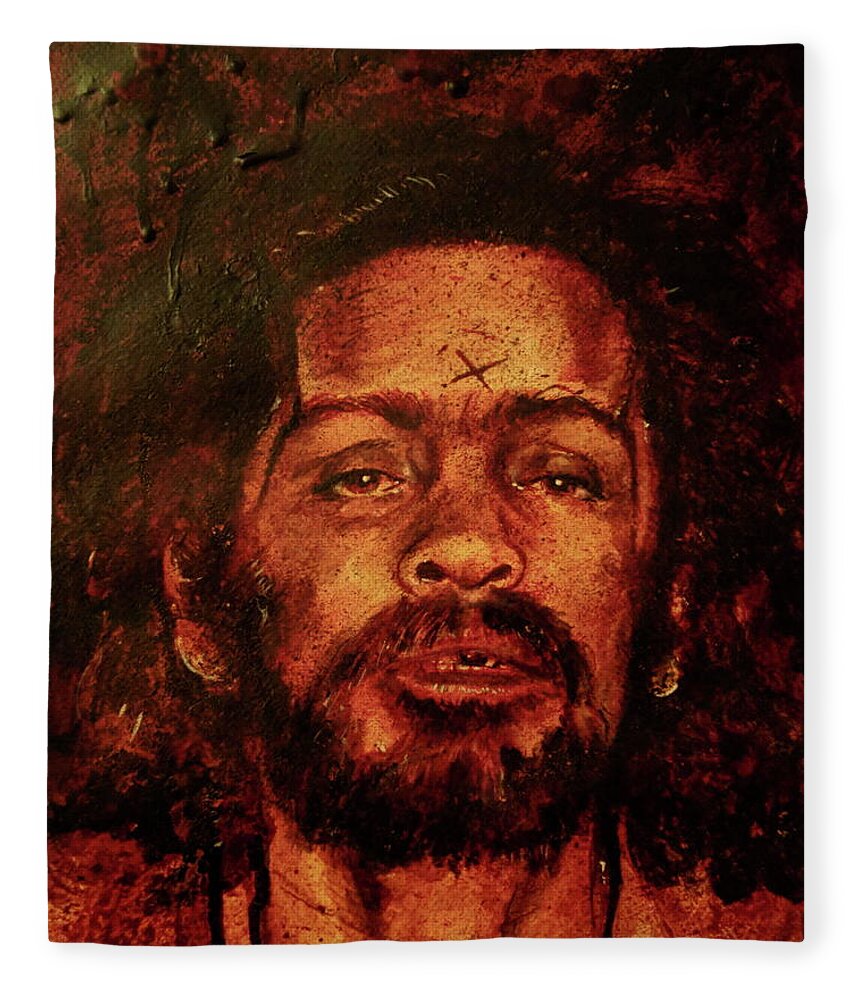 Ryan Almighty Fleece Blanket featuring the painting CHARLES MANSON portrait fresh blood by Ryan Almighty