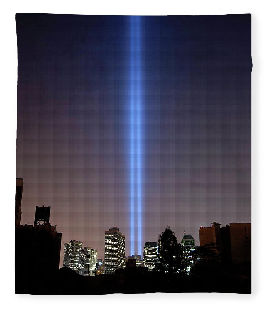 Laser Fleece Blanket featuring the photograph 911 Light Memorial by © Rick Elkins