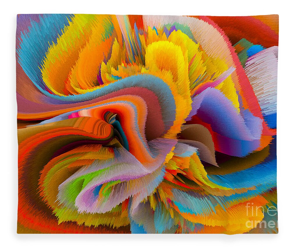 Rainbow Fleece Blanket featuring the mixed media A Flower In Rainbow Colors Or A Rainbow In The Shape Of A Flower 4 by Elena Gantchikova