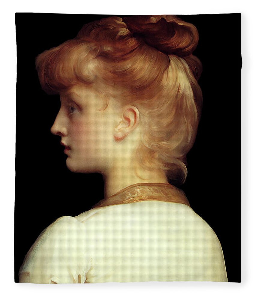 A Girl Fleece Blanket featuring the painting A Girl by Lord Frederic Leighton	 by Rolando Burbon