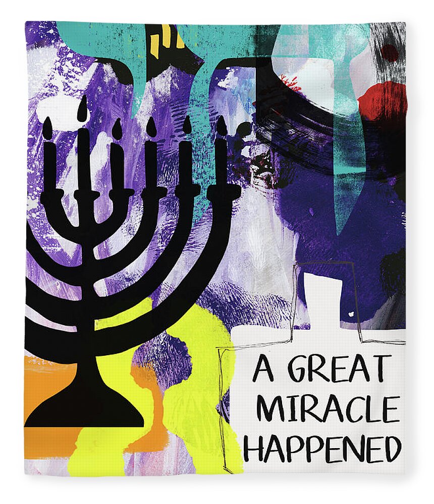 Hanukkah Fleece Blanket featuring the painting A Great Miracle- Art by Linda Woods by Linda Woods