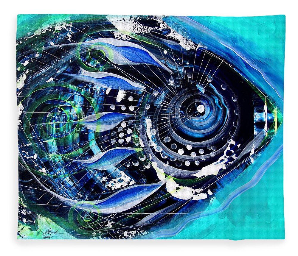 Fish Fleece Blanket featuring the painting A new Breed in Blues by J Vincent Scarpace