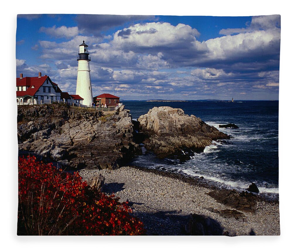 Built Structure Fleece Blanket featuring the photograph A New England Lighthouse At Portland by Lonely Planet