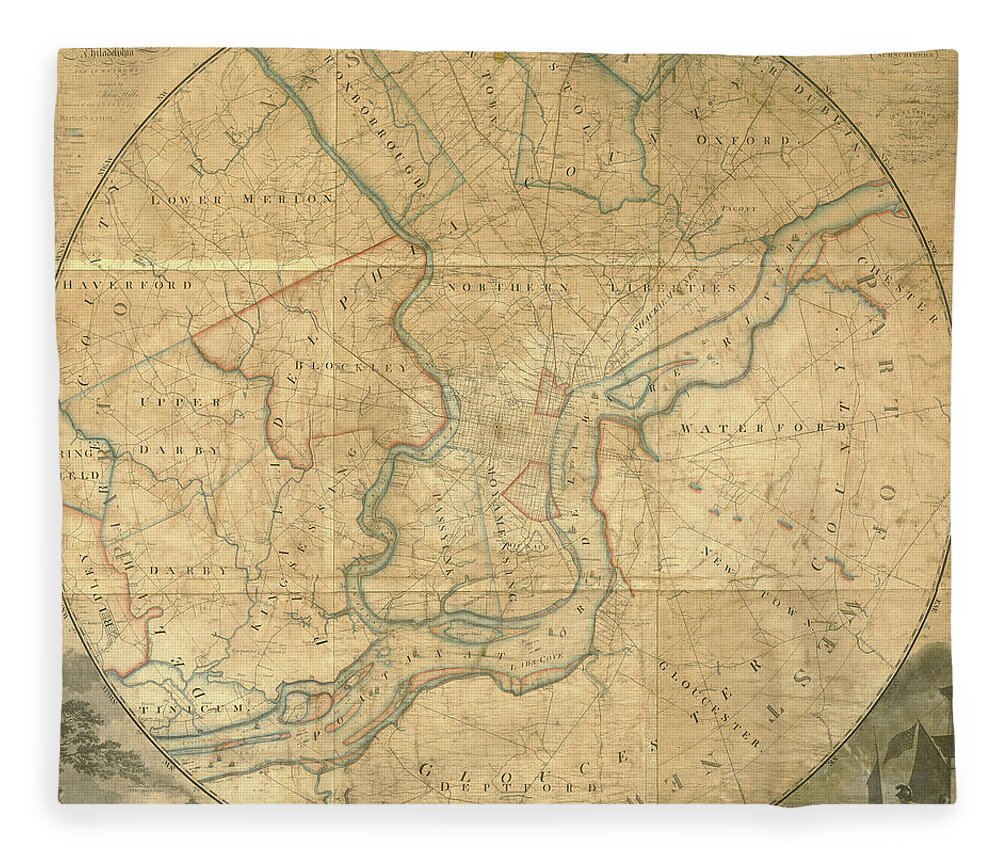 Map Fleece Blanket featuring the mixed media A plan of the City of Philadelphia and Environs, 1808-1811 by John Hills