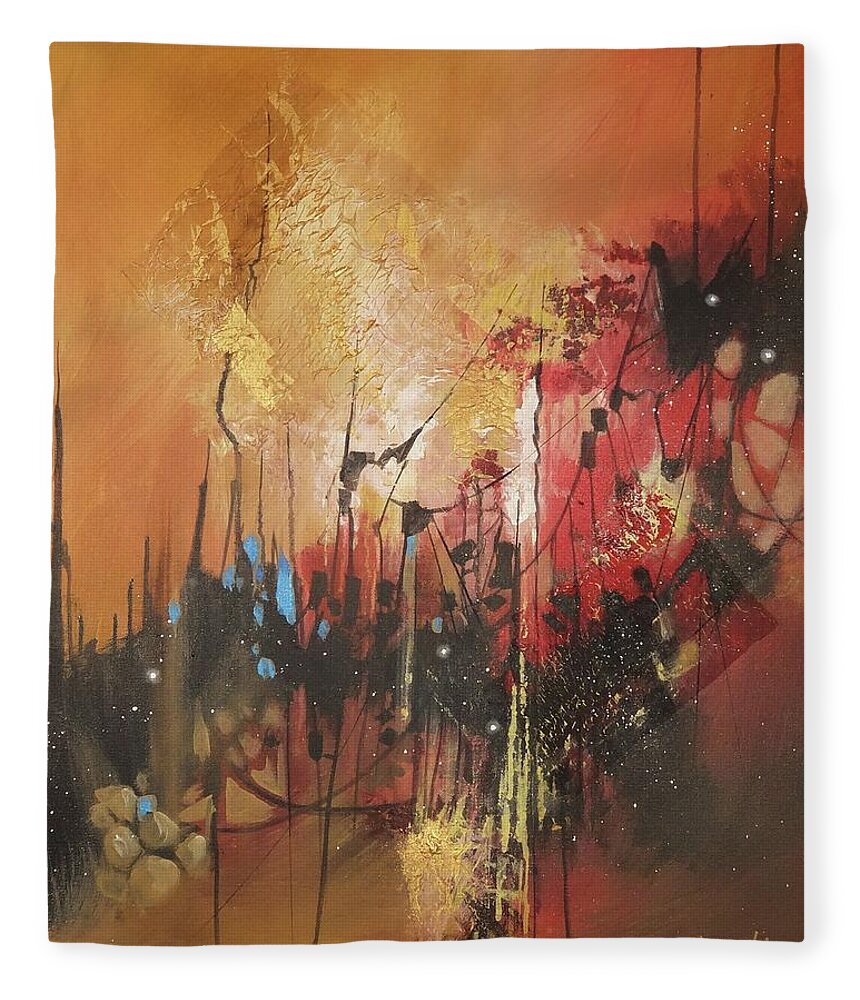 Abstract; Abstract Expressionist; Contemporary Art; Tom Shropshire Painting; Shades Of Blue And Red Fleece Blanket featuring the painting A Political Landscape by Tom Shropshire