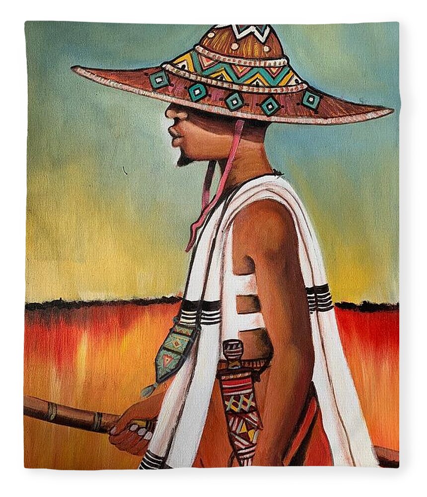 Africa Fleece Blanket featuring the painting A Responsible Young Man by Olumide Egunlae