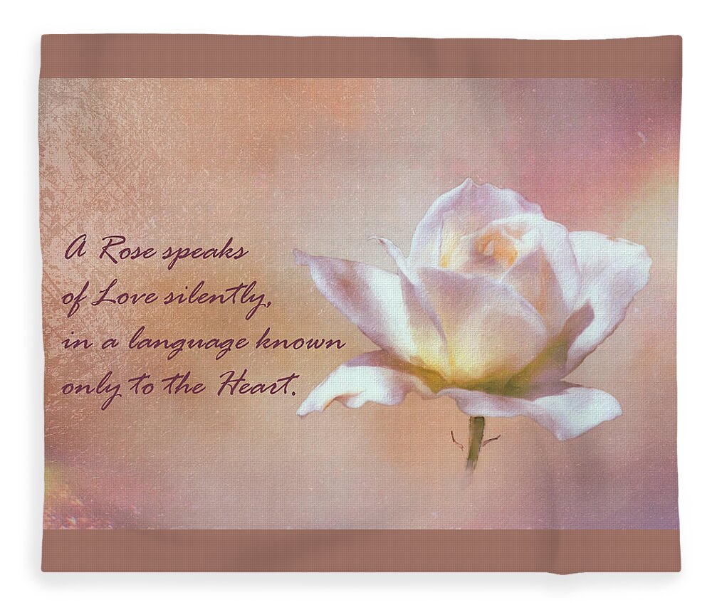 Linda Brody Fleece Blanket featuring the photograph A Rose speaks of Love silently, in a language known only to the Heart by Linda Brody