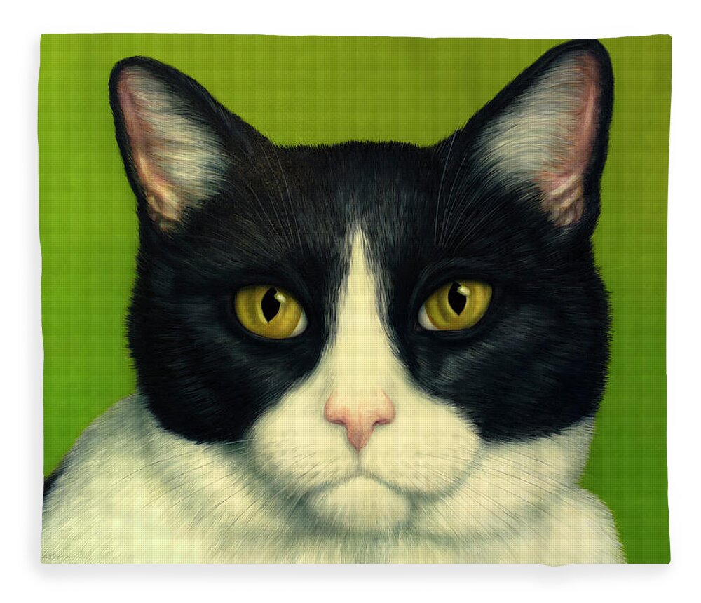Serious Fleece Blanket featuring the painting A Serious Cat by James W Johnson