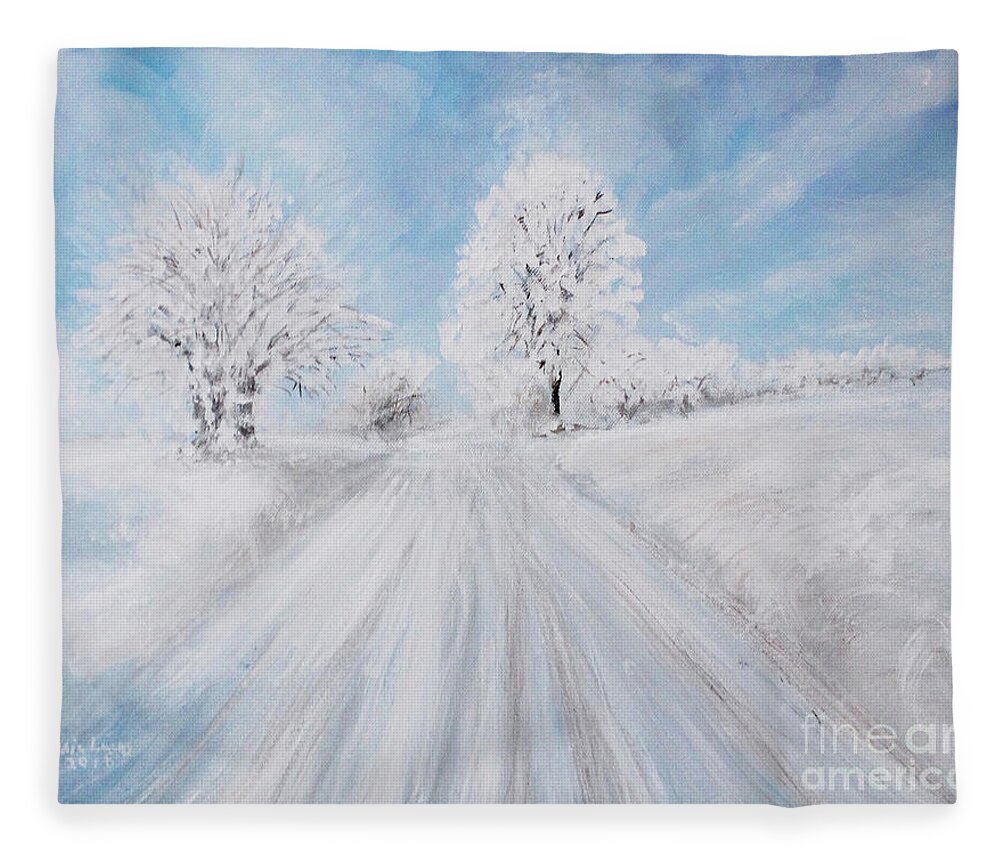 Landscape Fleece Blanket featuring the painting A Winter's Day by Lyric Lucas