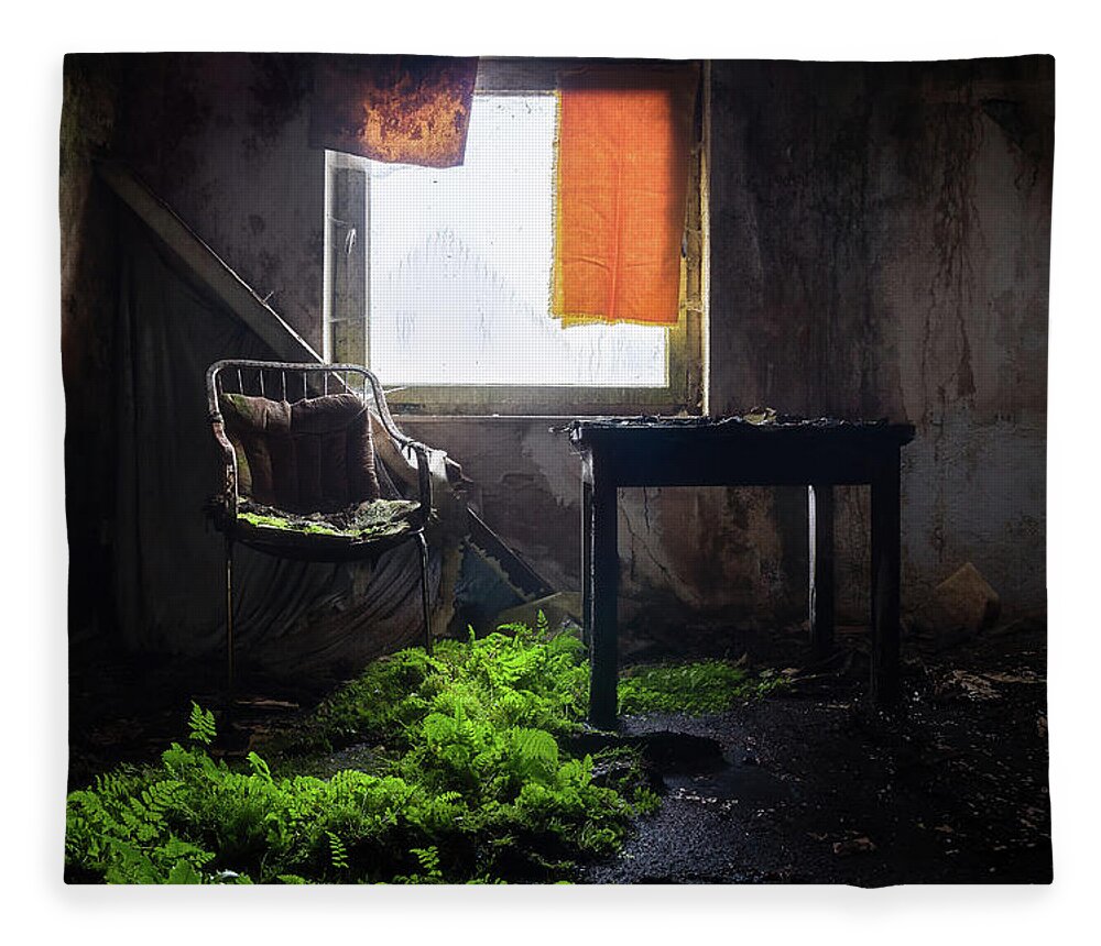 Abandoned Fleece Blanket featuring the photograph Abandoned Room with Plants by Roman Robroek
