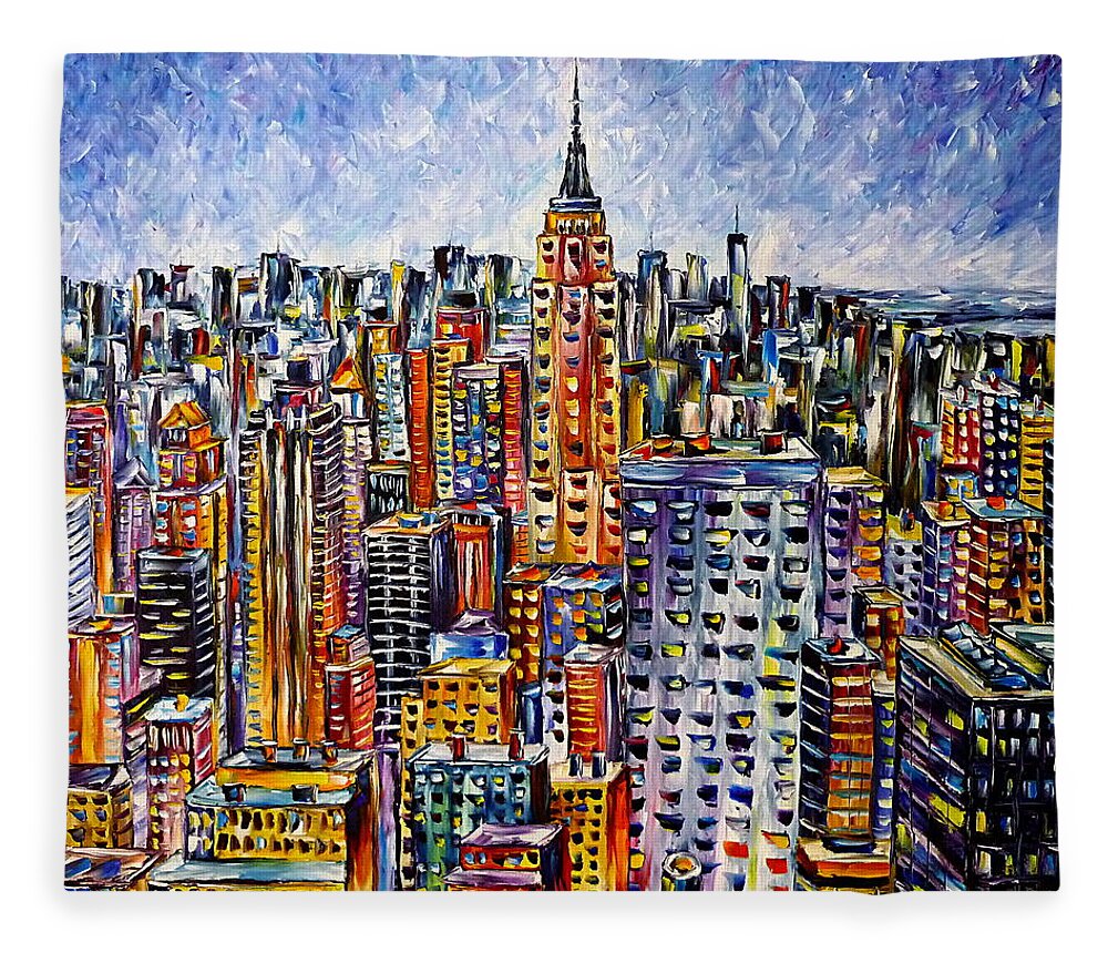 I Love New York Fleece Blanket featuring the painting Above New York by Mirek Kuzniar