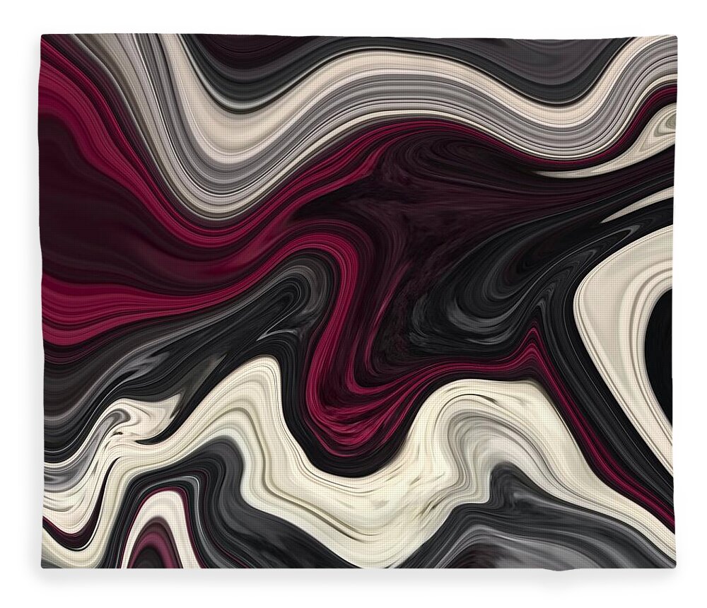 Abstract Fleece Blanket featuring the painting Abstract Art - Colorful Fluid Painting Marble Pattern Black and Red by Patricia Piotrak