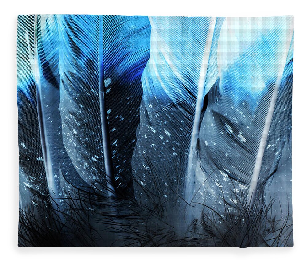 Abstract Blue Native American Indian Feathers Fleece Blanket