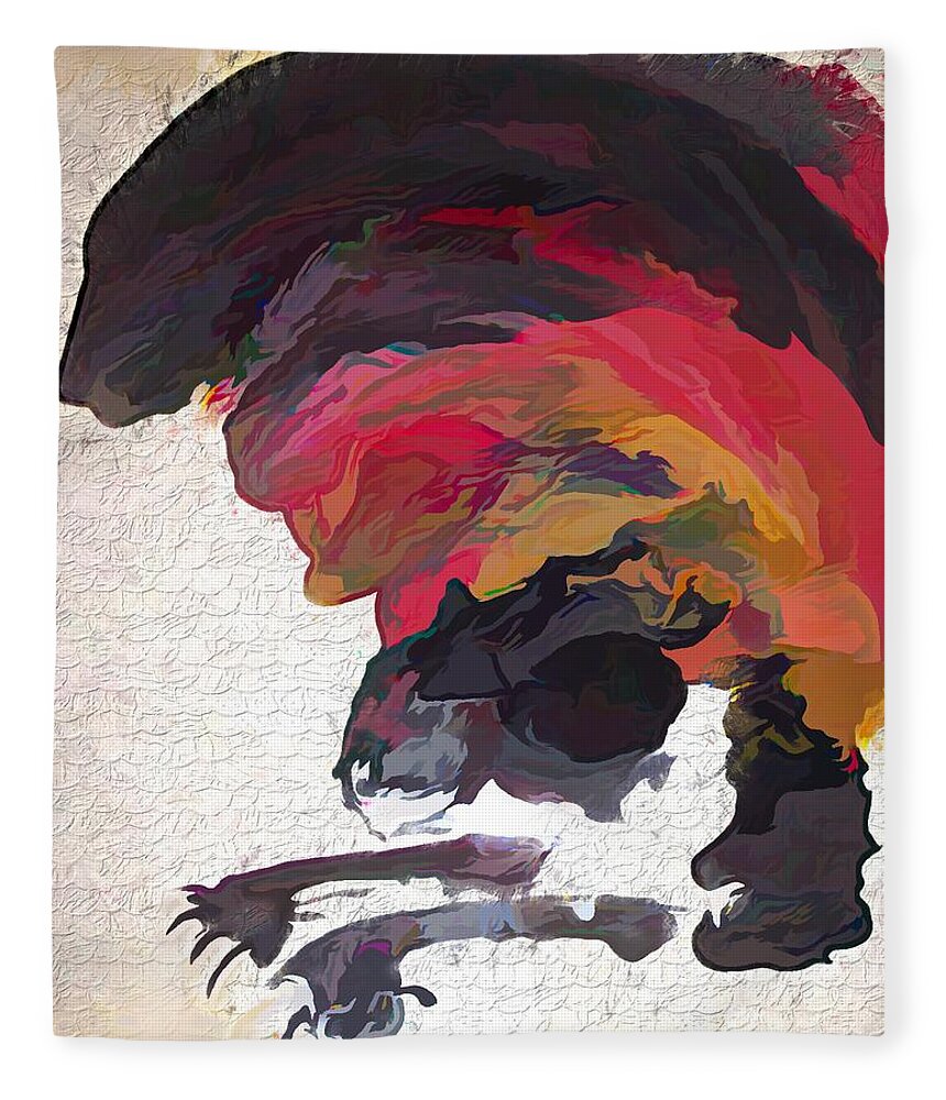 Modern Abstract Fleece Blanket featuring the painting Abstract Ink Blot Cats by Joan Stratton