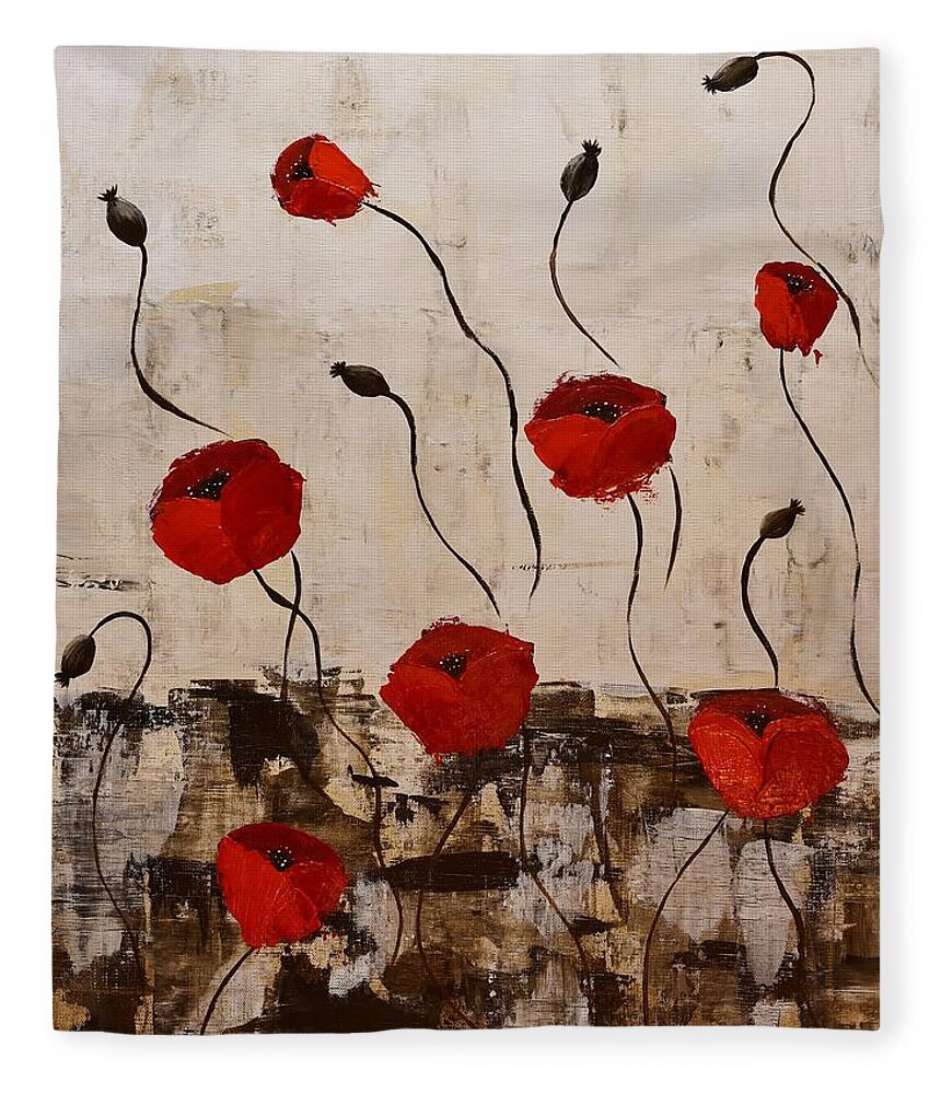 Painting Fleece Blanket featuring the painting Abstract Poppy by Jimmy Chuck Smith