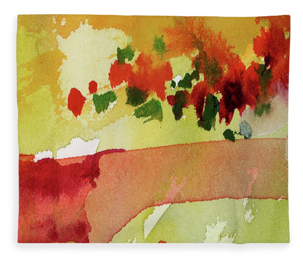 Res Poppies Fleece Blanket featuring the painting Abstract Red Poppies Panorama by Ginette Callaway
