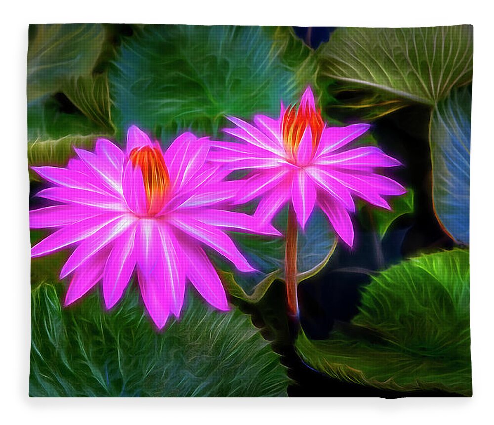 Water Lilies Fleece Blanket featuring the digital art Abstracted Water Lilies by Endre Balogh