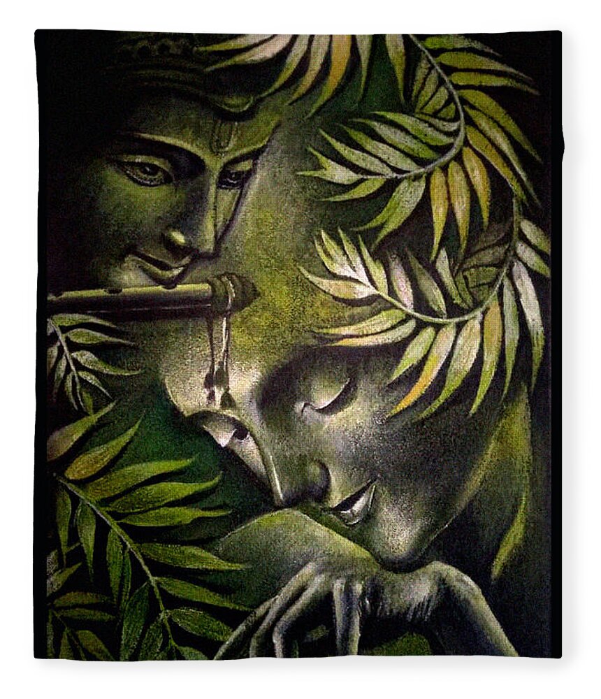 Acrylic Painting Radha Krishna Fleece Blanket by Ratheesan Veniyil ...